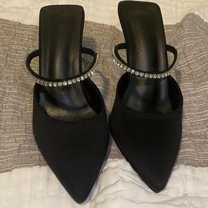 Elegant Black Women's Heels with Rhinestone Straps